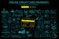 Online credit card payment concept with Doodle design style online purchases Royalty Free Stock Photo