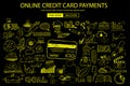 Online credit card payment concept with Doodle design style online purchases Royalty Free Stock Photo