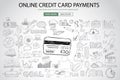 Online credit card payment concept with Doodle design style Royalty Free Stock Photo
