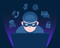 Online crime concept. Hacker behind a laptop monitor Royalty Free Stock Photo