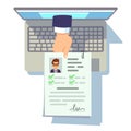 Online cv application. Resume submission on laptop screen, recruitment and career management vector concept Royalty Free Stock Photo