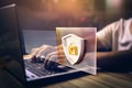 online data protection and information security concept, cybersecurity concept, internet security, screen with padlock Royalty Free Stock Photo