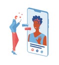 Online date with smartphone application concept. Vector illustration.