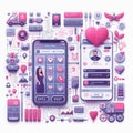 Online dating app interface with profile creation, matching alg