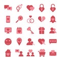 Online dating app red vector icon set