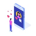 Online dating applications, virtual relationships vector isometric concept