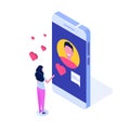 Online dating applications, virtual relationships vector isometric concept