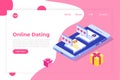 Online dating applications, virtual relationships vector isometric concept