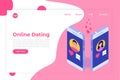 Online dating applications, virtual relationships vector isometric concept