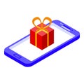 Online dating gift box icon, isometric style