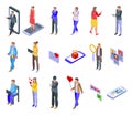 Online dating icons set, isometric style