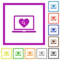 Online Dating on laptop flat framed icons