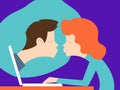 Online Dating, long-distance love, a kiss. Video chat vector concept