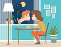 Online Dating, long-distance love, a kiss. Video chat vector concept