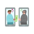 Online dating scam concept, flat ilusration