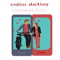 Online dating service, virtual communication and searching love in internet. flat vector concept. Royalty Free Stock Photo