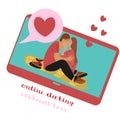 Online dating service, virtual communication and searching love in internet. flat vector concept. Royalty Free Stock Photo