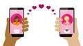 Online dating between two homosexual women via smartphone