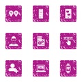 Online deal icons set, grunge style