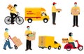 Online delivery contactless service to home,office by bicycle,motorcycle,truck. delivery man is waring mark to prevent coronavirus