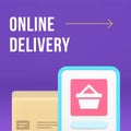 Online delivery order smartphone app social media post design template 3d realistic vector Royalty Free Stock Photo