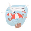Online delivery package parachuting from an airplane