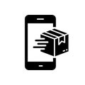 Online Delivery Service in Mobile Phone Silhouette Icon. Shop Fast Order Parcel Box in Cellphone Glyph Pictogram