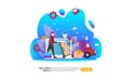 Online Delivery service. order express tracking concept with tiny character and cargo box truck. template for web landing page, Royalty Free Stock Photo