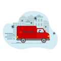 Online delivery truck. Delivery home and office. Vector illustration
