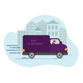 Online delivery truck. Delivery home and office. Vector illustration