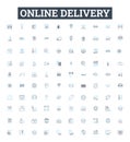 Online Delivery vector line icons set. Delivery, Online, eDelivery, Buy, Purchase, Shipment, Logistics illustration