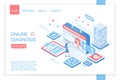 Online diagnosis isometric landing page vector template Royalty Free Stock Photo