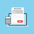 Online digital invoice icon in flat style. Notebook with bills vector illustration on isolated background. Payment receipt and Royalty Free Stock Photo