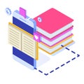 Online digital library isometric, online book shop, e-learning, eBook.