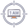 Online until 1AM displayed on a Computer Screen inside of Target Icon Royalty Free Stock Photo