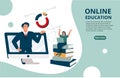 Online distance courses website banner or landing page template. Educational courses and e-learning