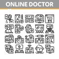 Online Doctor Advice Collection Icons Set Vector