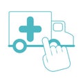 Online doctor, ambulance transport medical app digital, line style icon