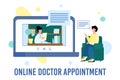 Online doctor appointment with cartoon characters vector illustration isolated.