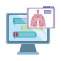 Online doctor, computer chatting consultation respiratory ill medical covid 19, flat style icon