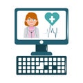 Online doctor computer device support medical care flat style icon