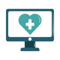Online doctor computer medical technology care flat style icon