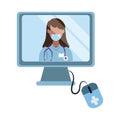 Online doctor, computer technology physician assitance consultant medical, flat style icon Royalty Free Stock Photo