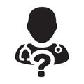 Online doctor consultation icon vector male person profile avatar with question symbol for medical answers in glyph pictogram Royalty Free Stock Photo