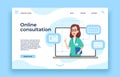 Online doctor consultation. Patient health consultation, online medical help and doctors meeting landing page vector