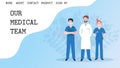 Online doctor landing page template for web or mobile app. Flat vector illustration with medical workers - doctor, nurse Royalty Free Stock Photo