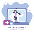 Online doctor, laptop screen with female therapist on chat medical advice or consultation service