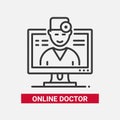 Online doctor - line design single isolated icon