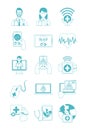 Online doctor, physician technology consultant medical icons set, line style icon