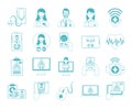 Online doctor, physician technology consultant medical icons set, line style icon